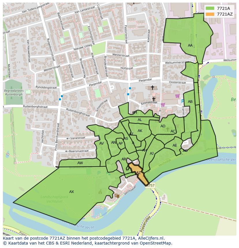 Afbeelding van het postcodegebied 7721 AZ op de kaart.