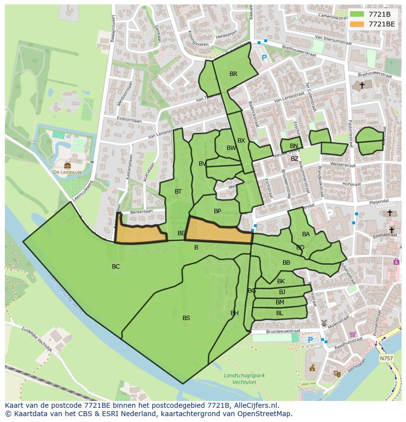 Afbeelding van het postcodegebied 7721 BE op de kaart.