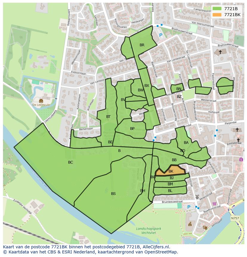 Afbeelding van het postcodegebied 7721 BK op de kaart.