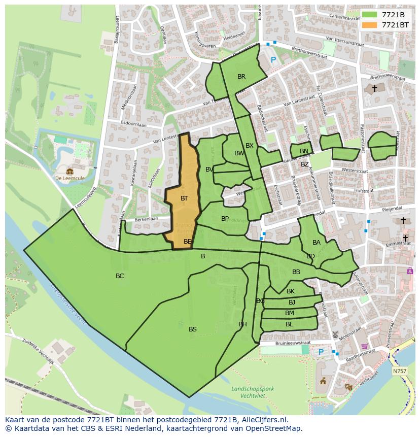 Afbeelding van het postcodegebied 7721 BT op de kaart.