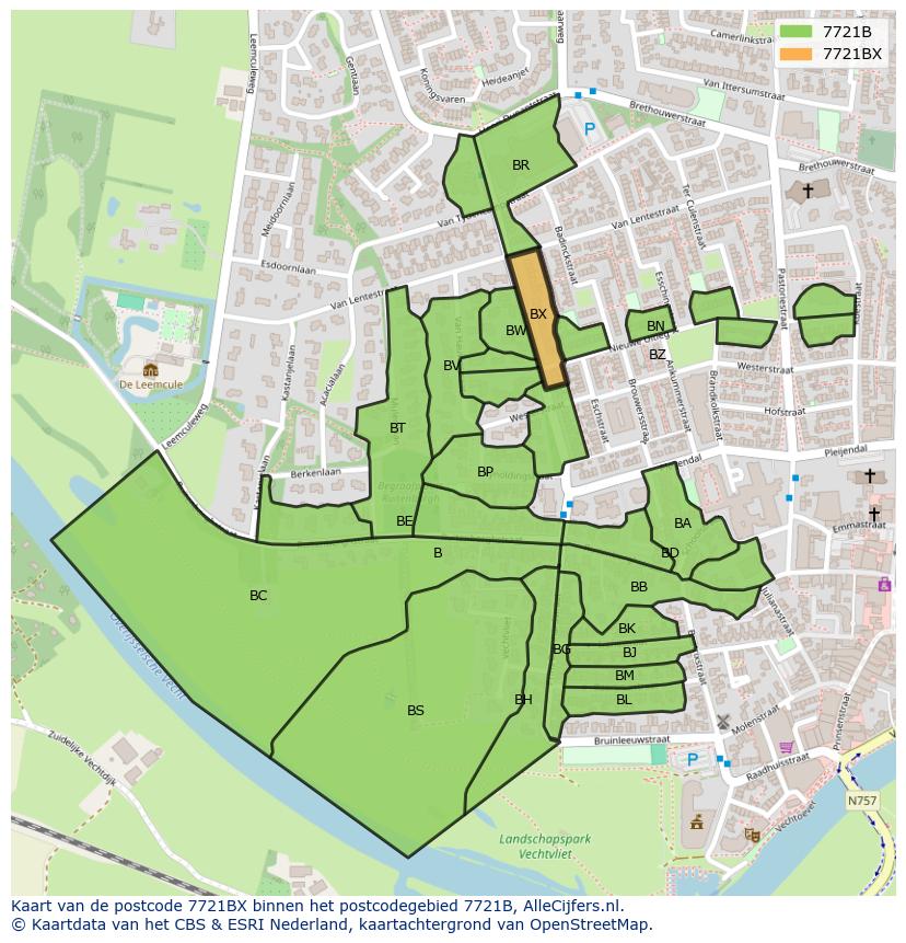 Afbeelding van het postcodegebied 7721 BX op de kaart.