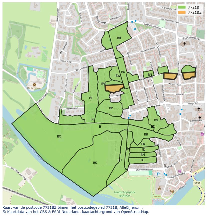 Afbeelding van het postcodegebied 7721 BZ op de kaart.