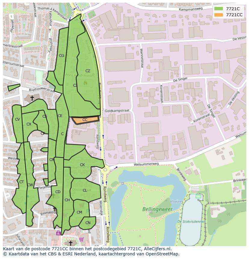 Afbeelding van het postcodegebied 7721 CC op de kaart.
