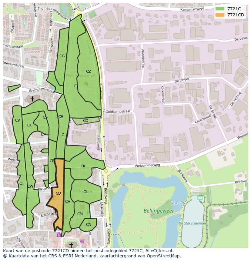 Afbeelding van het postcodegebied 7721 CD op de kaart.
