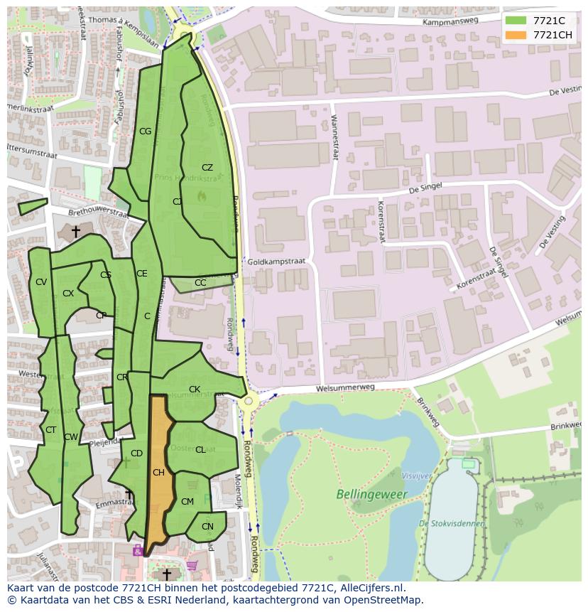 Afbeelding van het postcodegebied 7721 CH op de kaart.