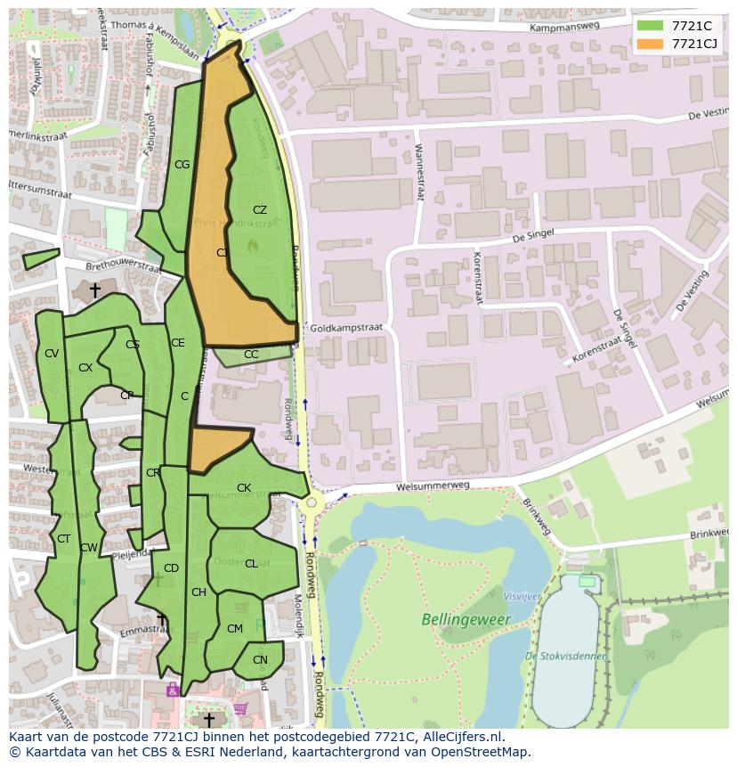 Afbeelding van het postcodegebied 7721 CJ op de kaart.