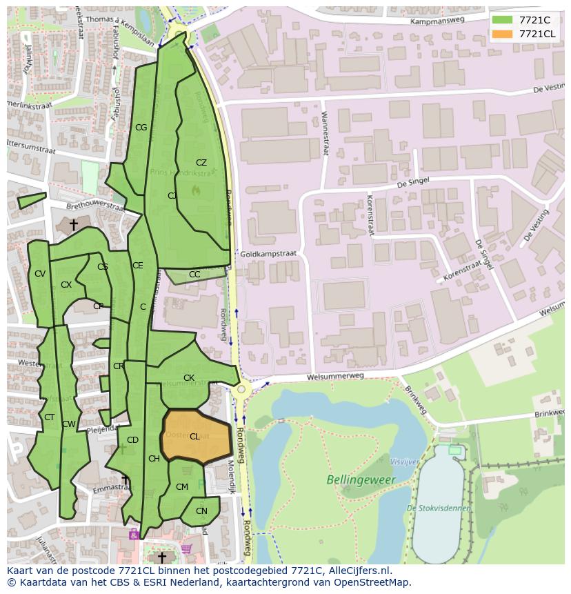 Afbeelding van het postcodegebied 7721 CL op de kaart.