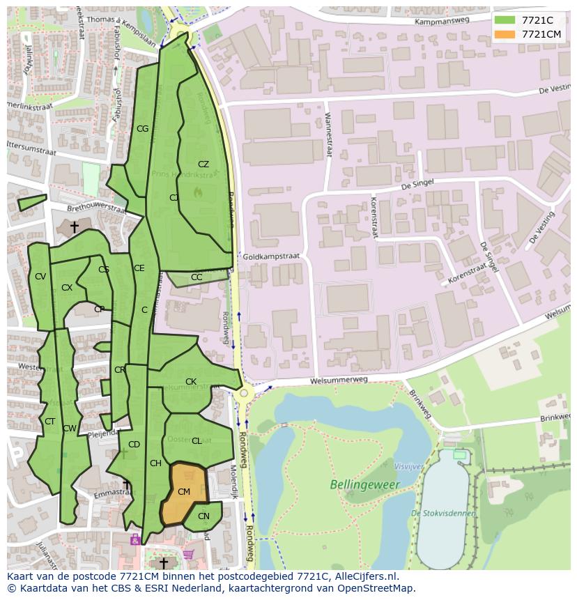 Afbeelding van het postcodegebied 7721 CM op de kaart.