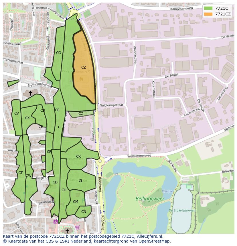 Afbeelding van het postcodegebied 7721 CZ op de kaart.