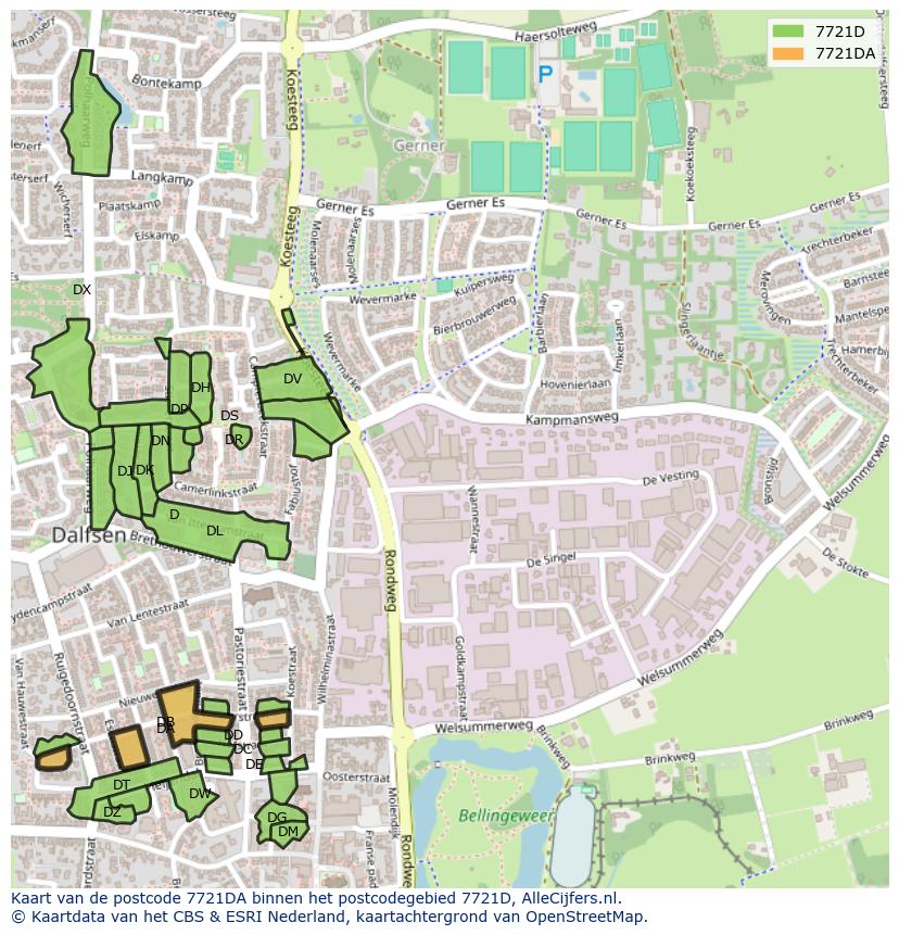 Afbeelding van het postcodegebied 7721 DA op de kaart.