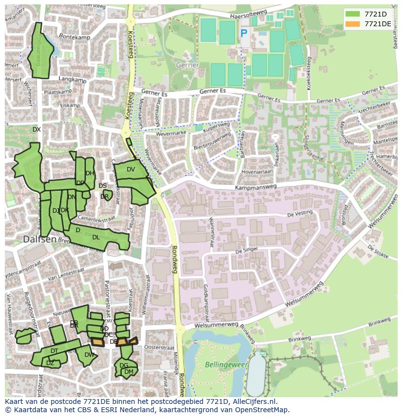Afbeelding van het postcodegebied 7721 DE op de kaart.