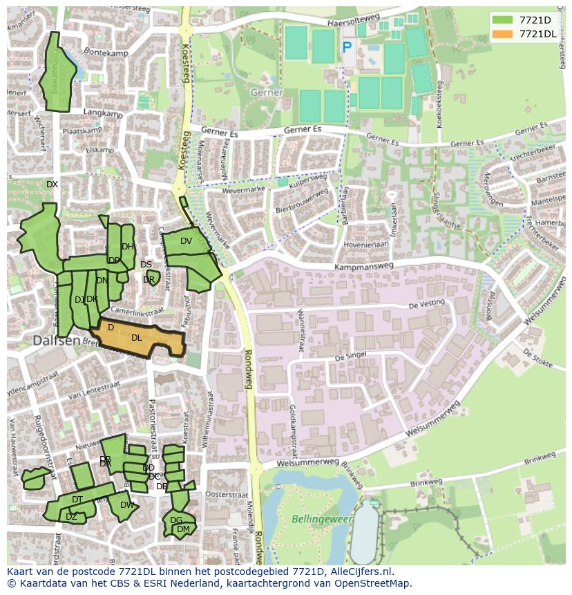 Afbeelding van het postcodegebied 7721 DL op de kaart.