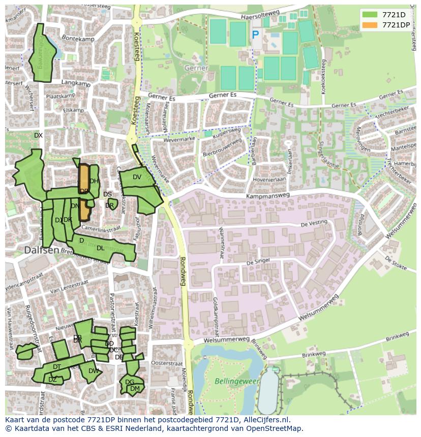 Afbeelding van het postcodegebied 7721 DP op de kaart.