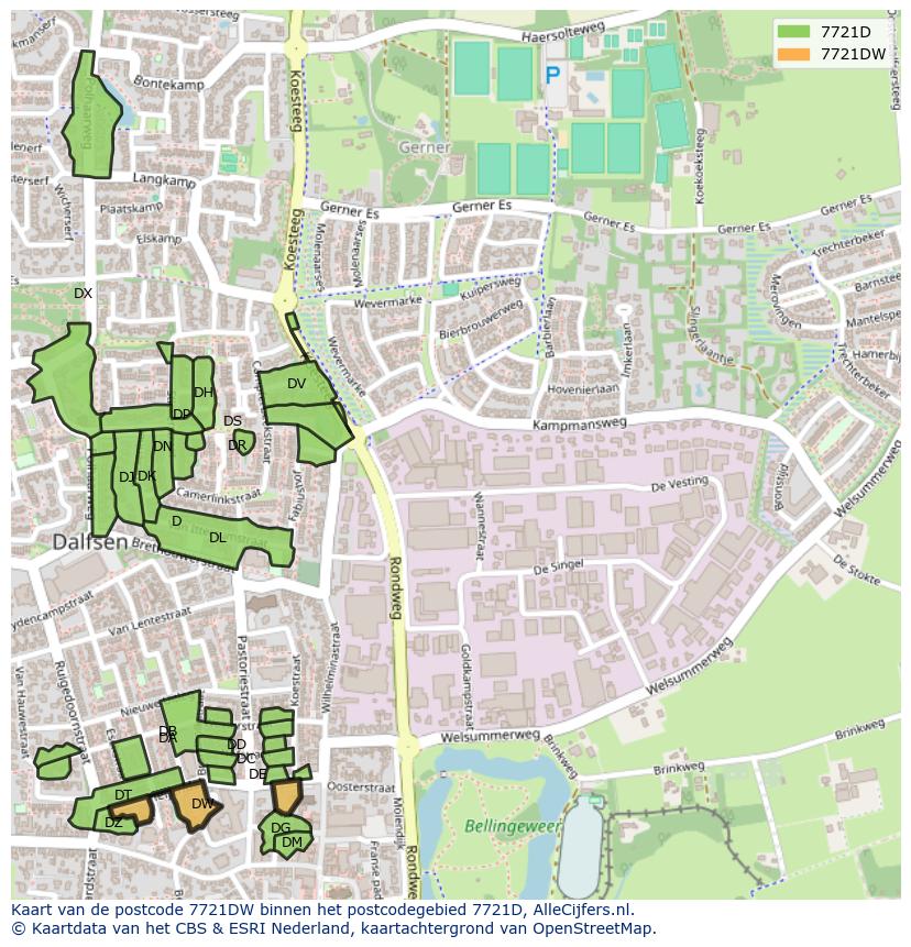 Afbeelding van het postcodegebied 7721 DW op de kaart.