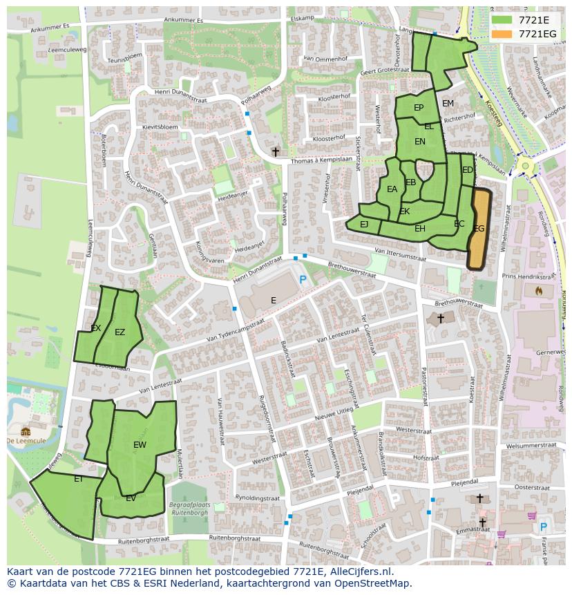 Afbeelding van het postcodegebied 7721 EG op de kaart.