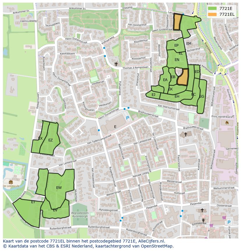 Afbeelding van het postcodegebied 7721 EL op de kaart.
