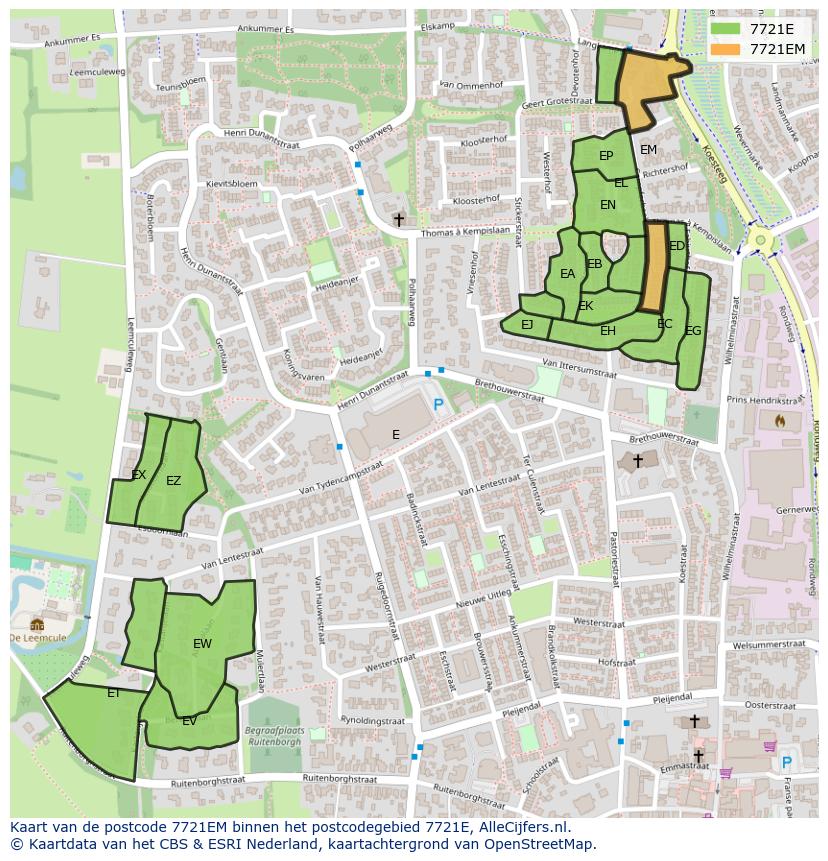 Afbeelding van het postcodegebied 7721 EM op de kaart.