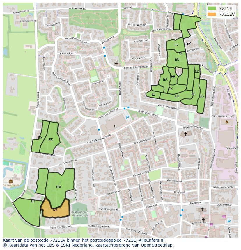 Afbeelding van het postcodegebied 7721 EV op de kaart.