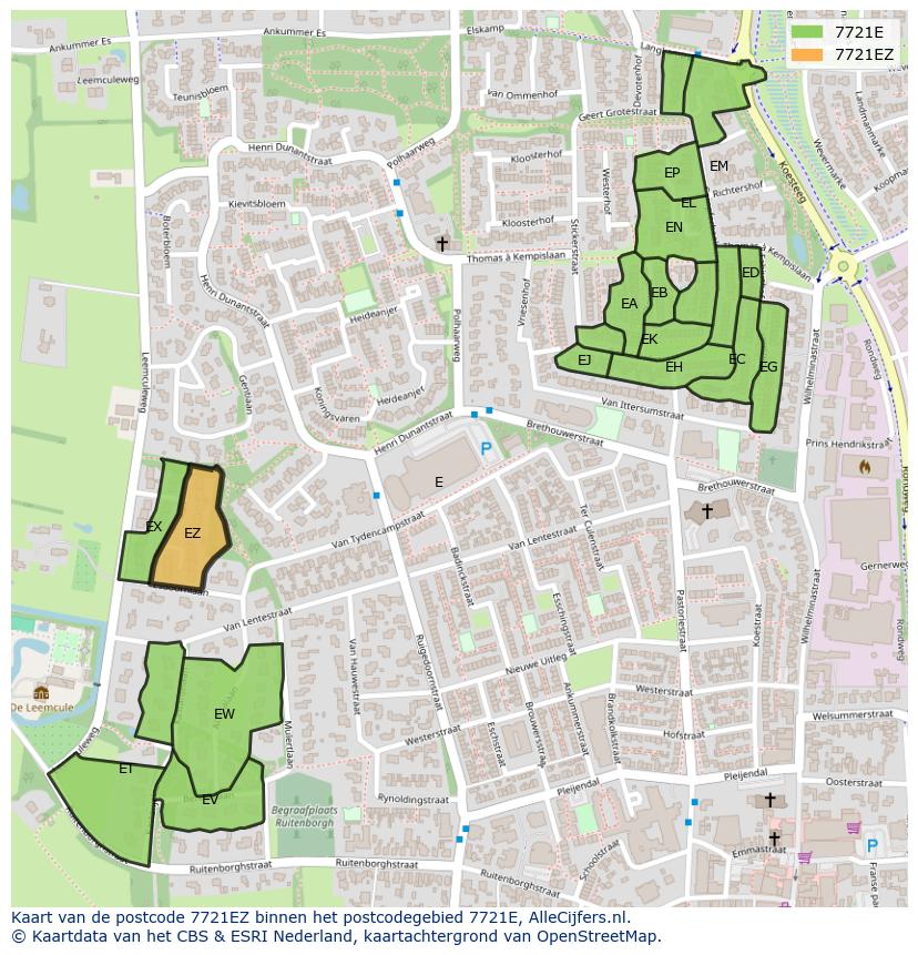 Afbeelding van het postcodegebied 7721 EZ op de kaart.