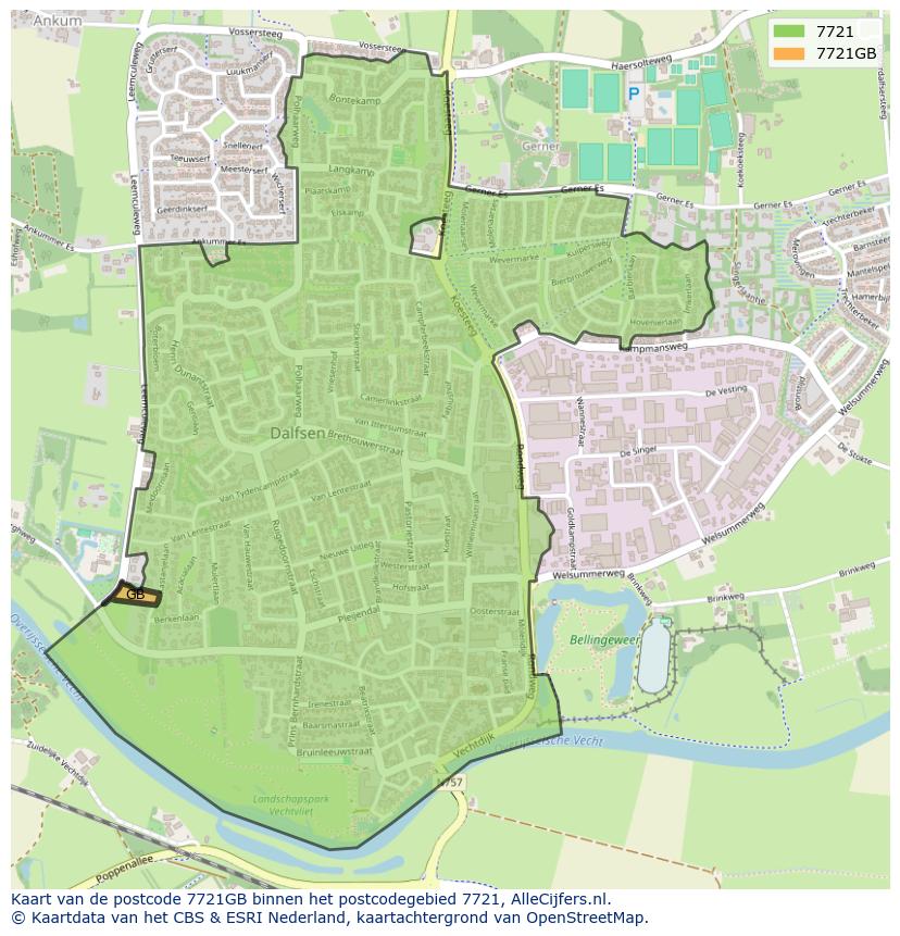 Afbeelding van het postcodegebied 7721 GB op de kaart.