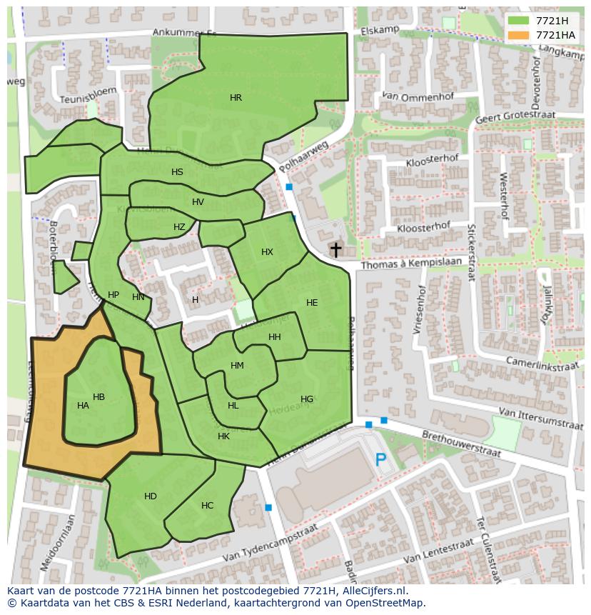 Afbeelding van het postcodegebied 7721 HA op de kaart.
