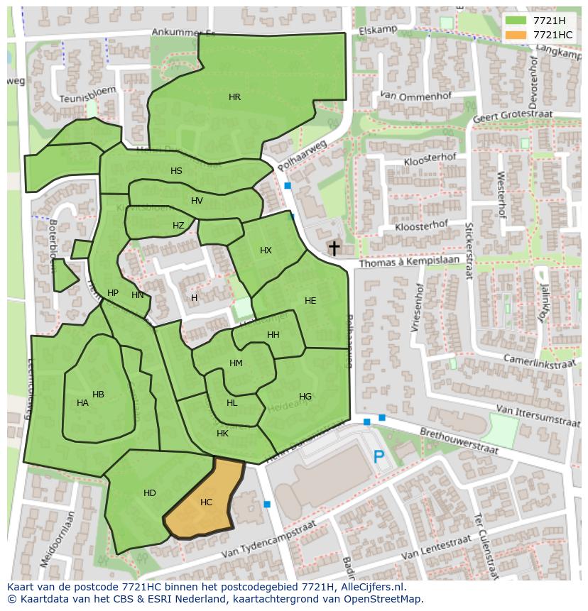 Afbeelding van het postcodegebied 7721 HC op de kaart.