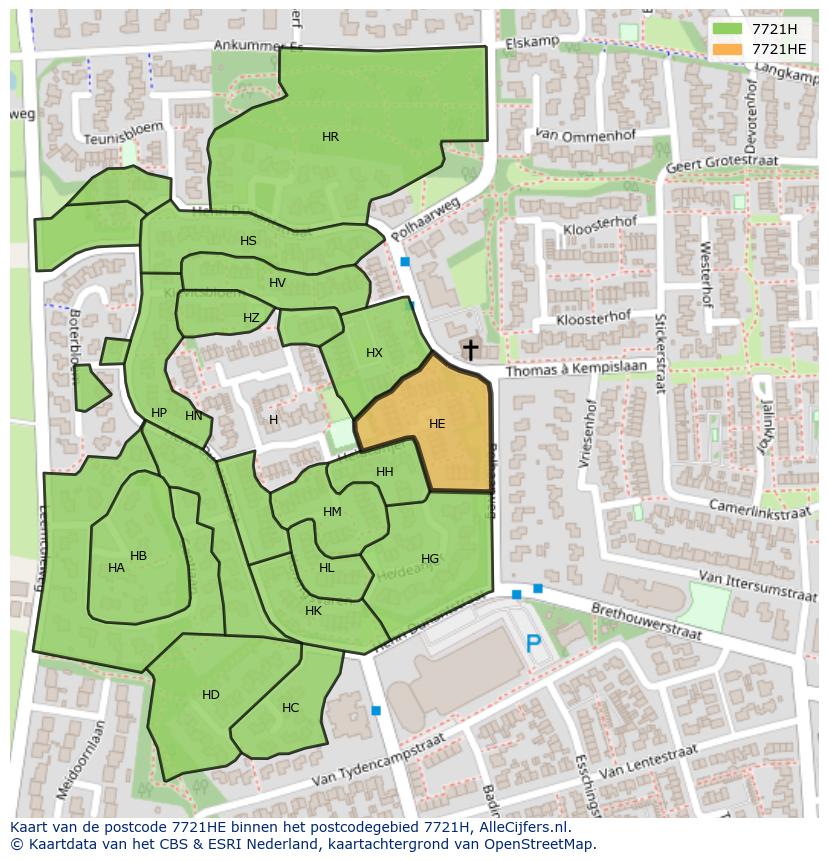 Afbeelding van het postcodegebied 7721 HE op de kaart.