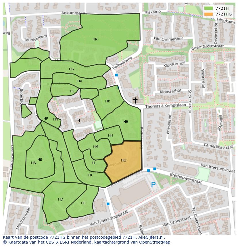 Afbeelding van het postcodegebied 7721 HG op de kaart.