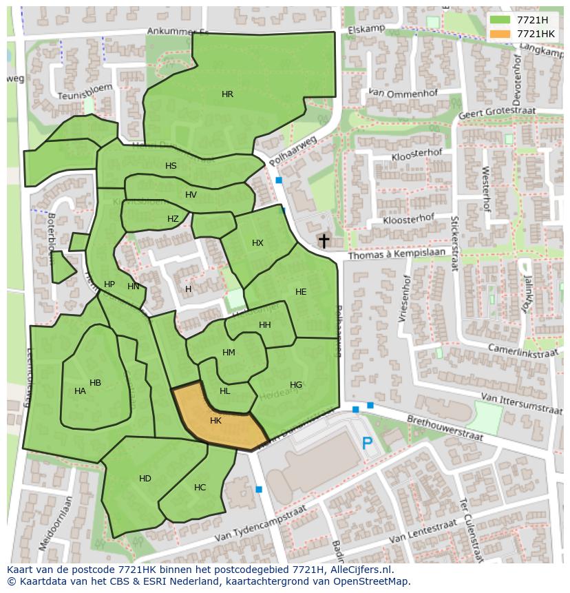 Afbeelding van het postcodegebied 7721 HK op de kaart.