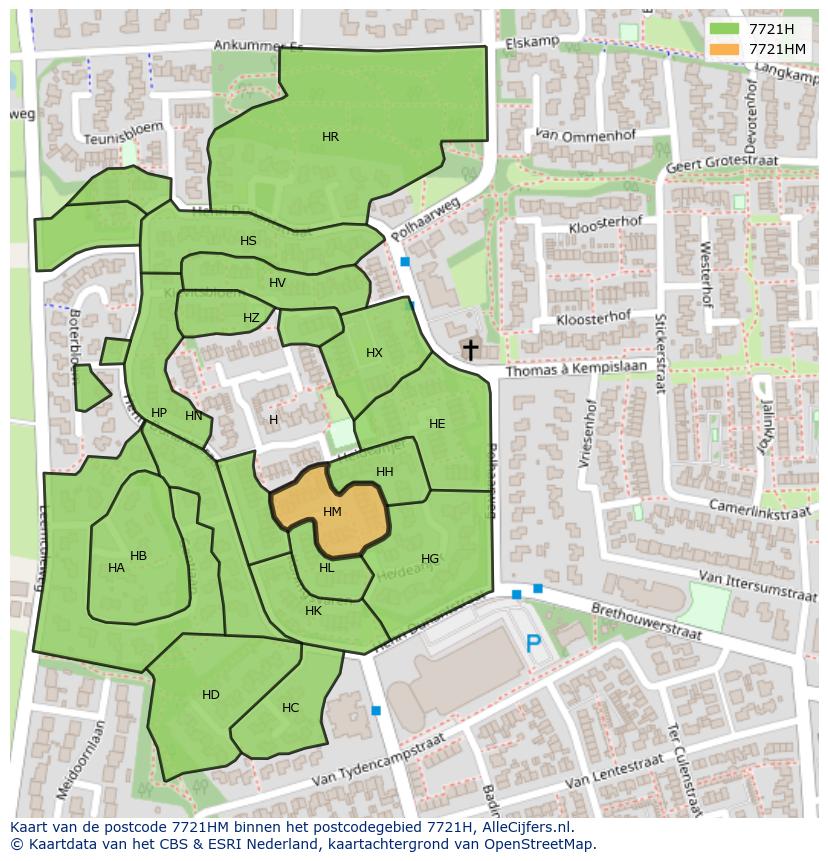 Afbeelding van het postcodegebied 7721 HM op de kaart.
