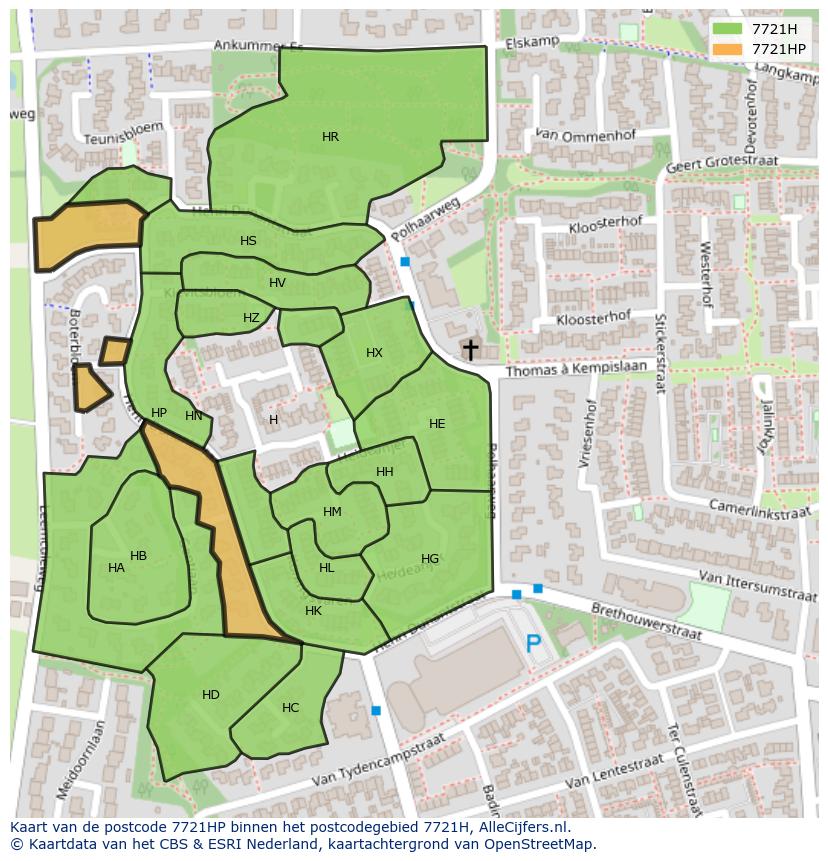 Afbeelding van het postcodegebied 7721 HP op de kaart.