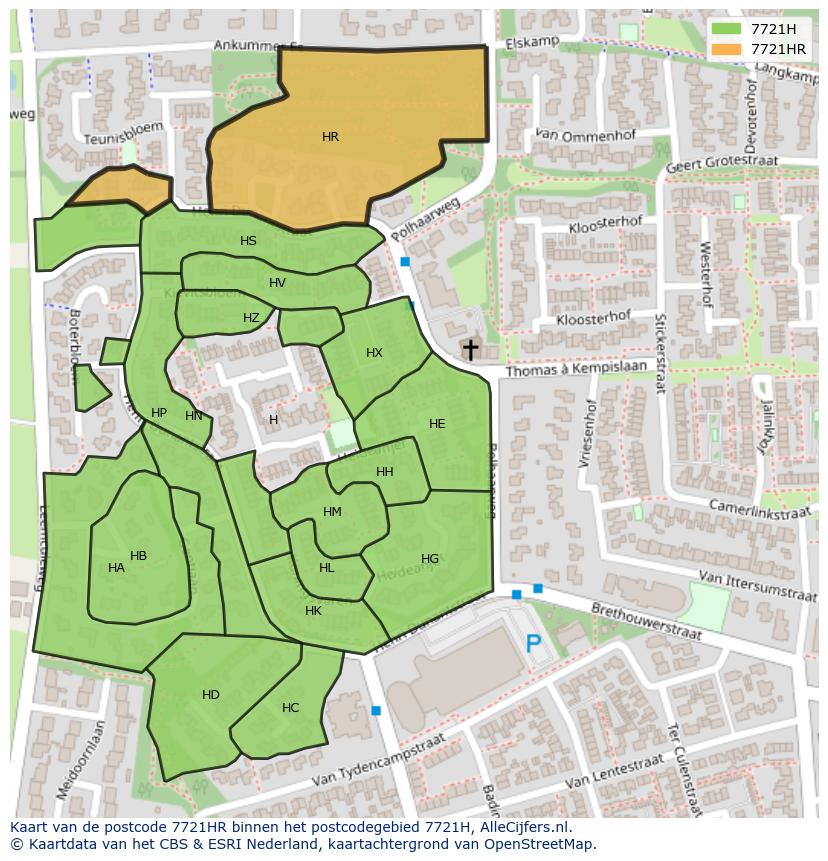 Afbeelding van het postcodegebied 7721 HR op de kaart.