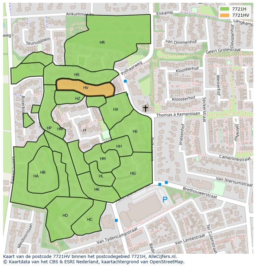 Afbeelding van het postcodegebied 7721 HV op de kaart.