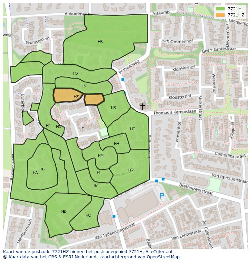 Afbeelding van het postcodegebied 7721 HZ op de kaart.
