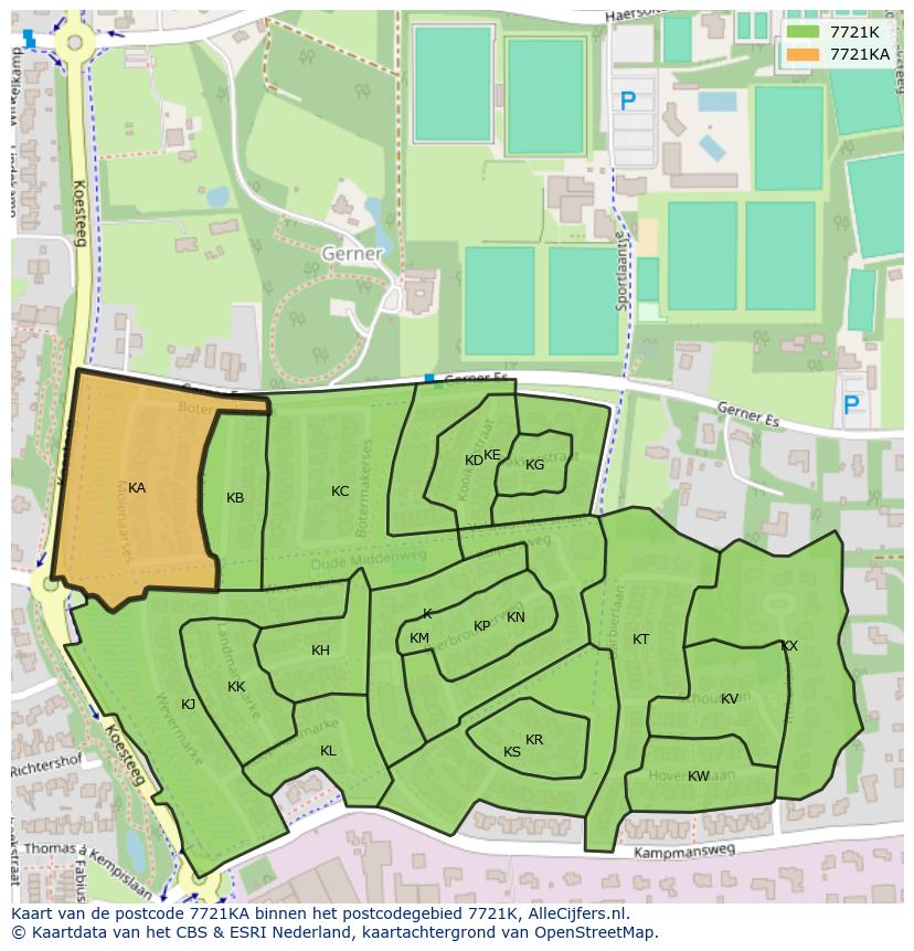 Afbeelding van het postcodegebied 7721 KA op de kaart.