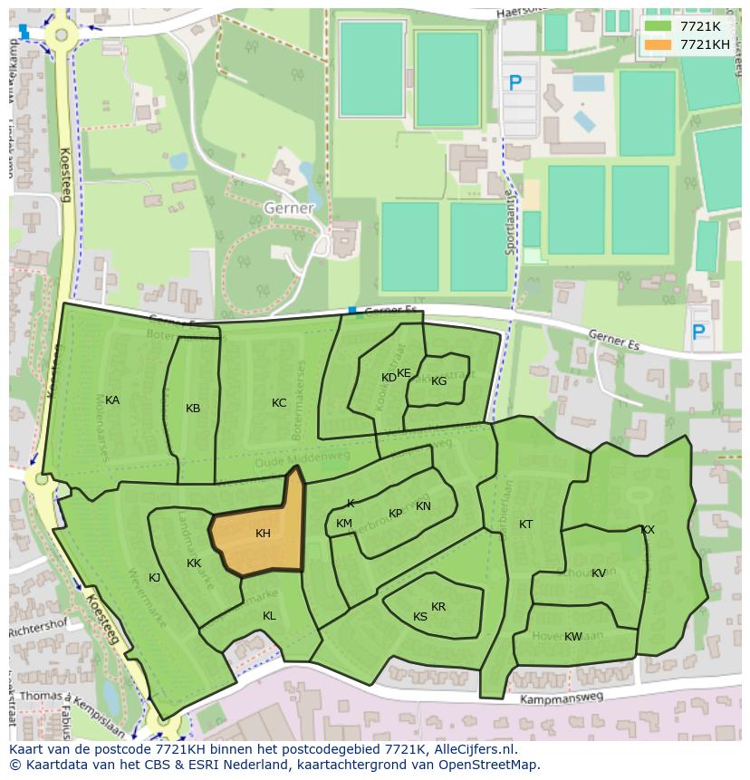 Afbeelding van het postcodegebied 7721 KH op de kaart.