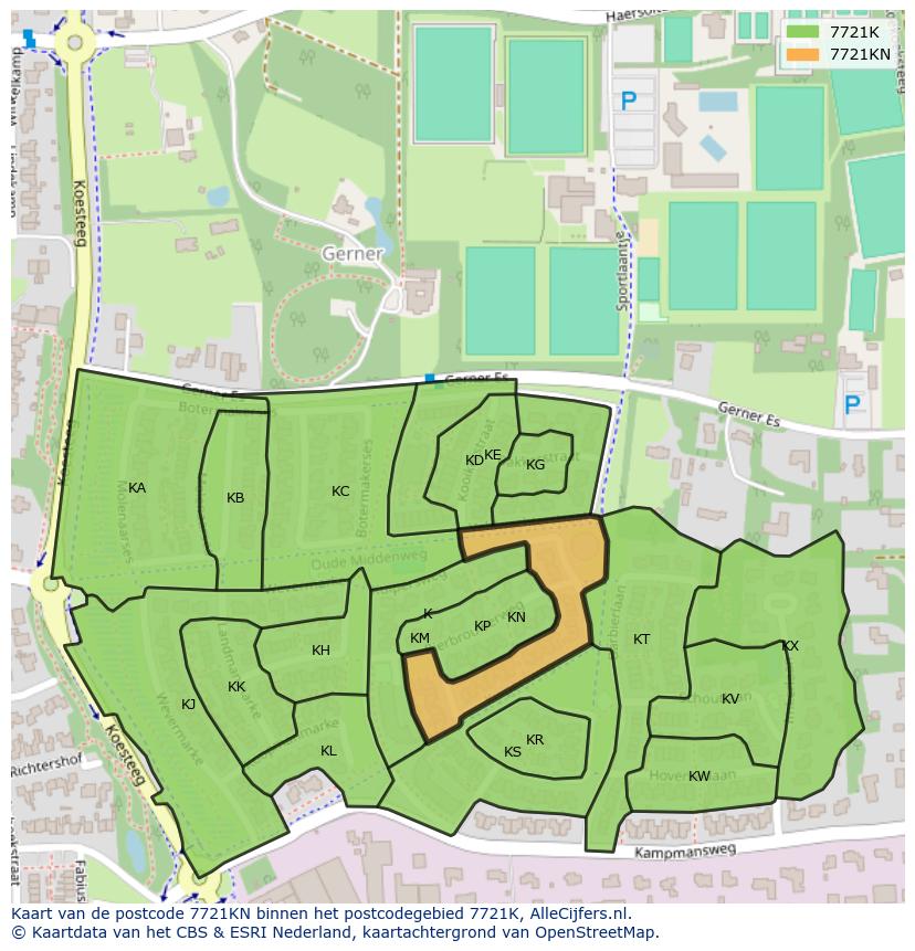 Afbeelding van het postcodegebied 7721 KN op de kaart.