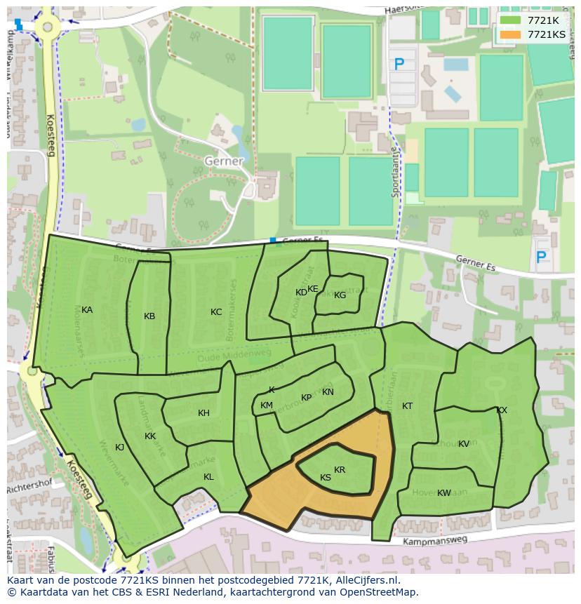 Afbeelding van het postcodegebied 7721 KS op de kaart.