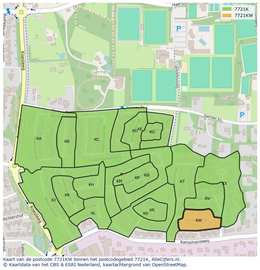 Afbeelding van het postcodegebied 7721 KW op de kaart.