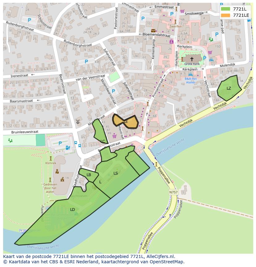 Afbeelding van het postcodegebied 7721 LE op de kaart.