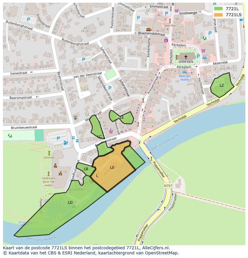 Afbeelding van het postcodegebied 7721 LS op de kaart.