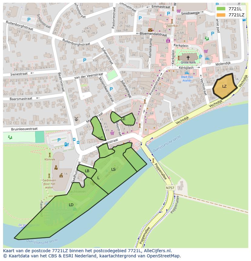 Afbeelding van het postcodegebied 7721 LZ op de kaart.