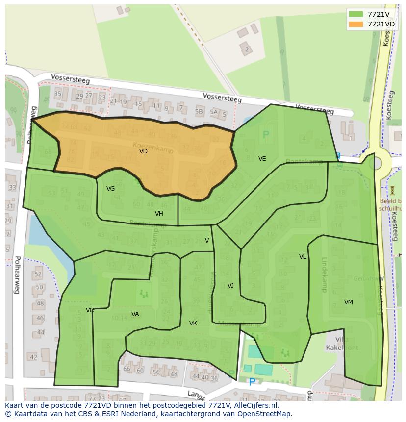 Afbeelding van het postcodegebied 7721 VD op de kaart.