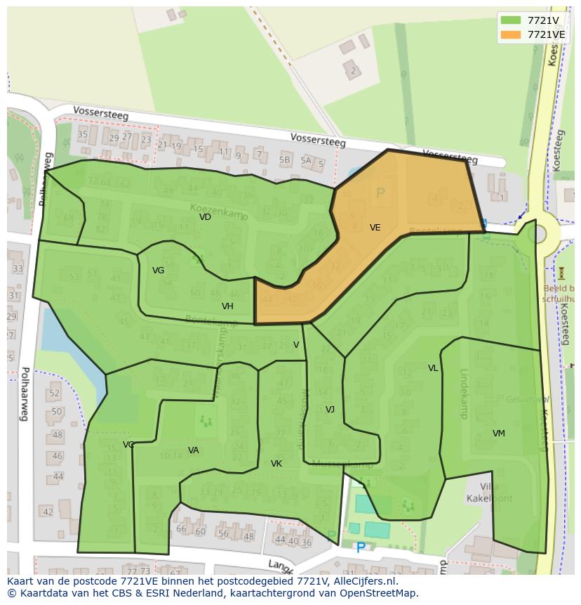 Afbeelding van het postcodegebied 7721 VE op de kaart.