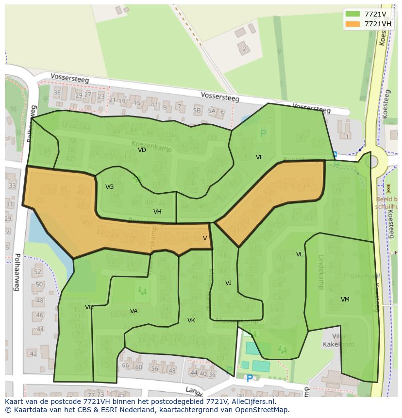 Afbeelding van het postcodegebied 7721 VH op de kaart.