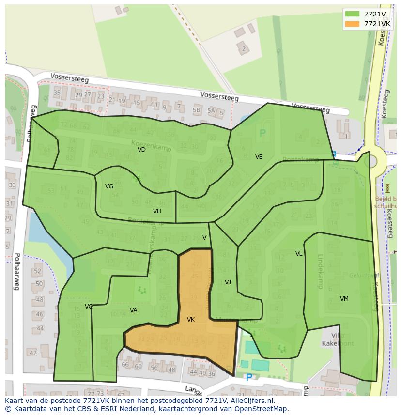 Afbeelding van het postcodegebied 7721 VK op de kaart.