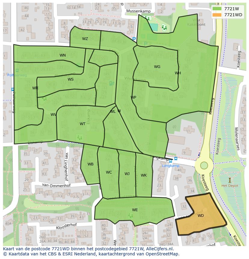 Afbeelding van het postcodegebied 7721 WD op de kaart.
