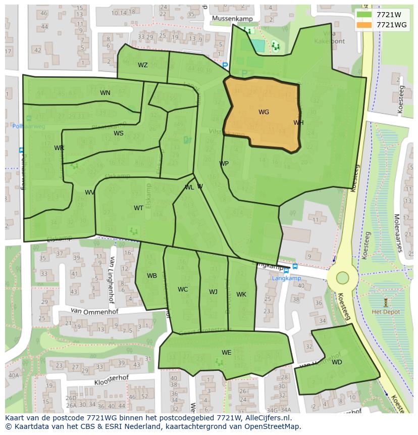 Afbeelding van het postcodegebied 7721 WG op de kaart.
