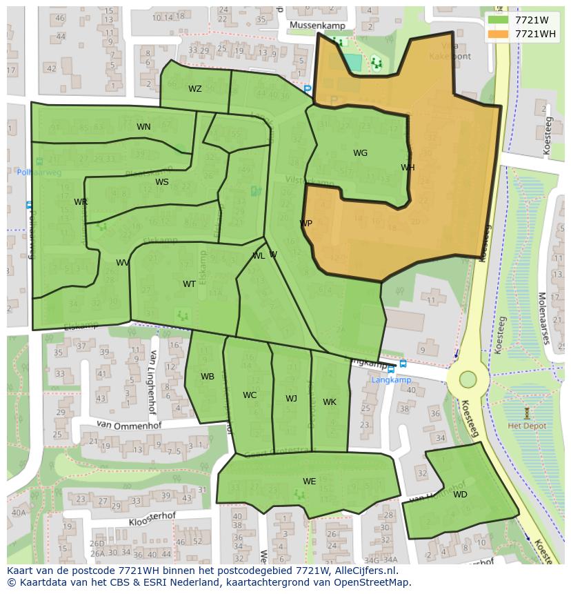 Afbeelding van het postcodegebied 7721 WH op de kaart.