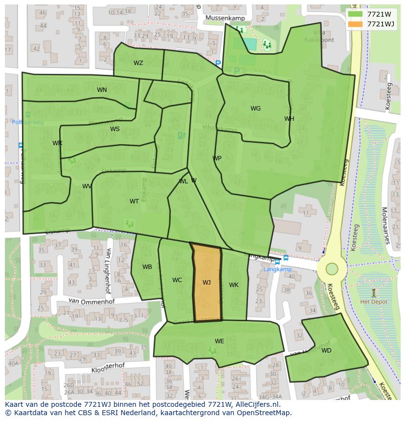 Afbeelding van het postcodegebied 7721 WJ op de kaart.